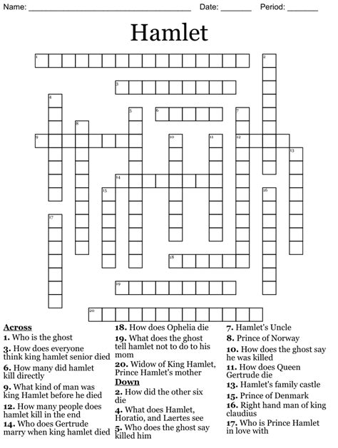 Hamlet's pal crossword - This crossword clue might have a different answer every time it appears on a new New York Times Puzzle, please read all the answers until you find the one that solves your clue. Today's puzzle is listed on our homepage along with all the possible crossword clue solutions. The latest puzzle is: NYT 03/01/24. When facing difficulties with puzzles ...